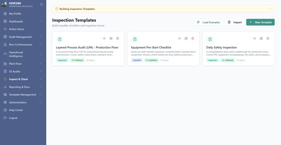 Inspection Templates — Configure inspections around your operation. HIVE360