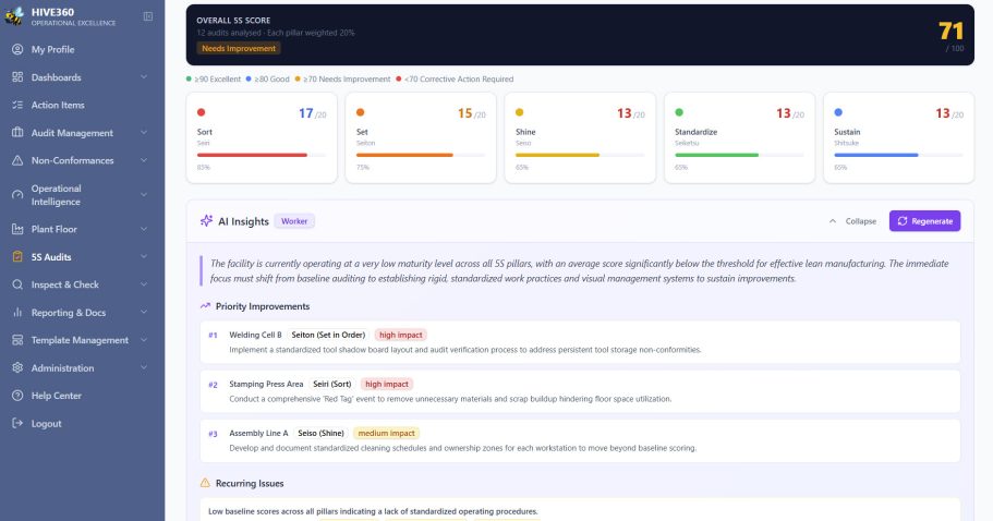 5S Results — Turn assessment evidence into improvement priorities. HIVE360